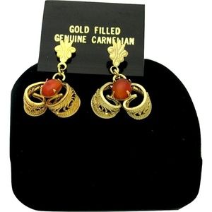 😀 New Old Stock 70s Gold Fill Carnelian Earrings